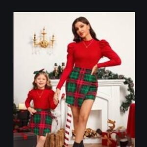 Red and Green Plaid Skirt With Red Top